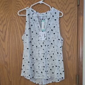 41 Hawthorn Gray and White Button Down Blouse with Mandarin Collar